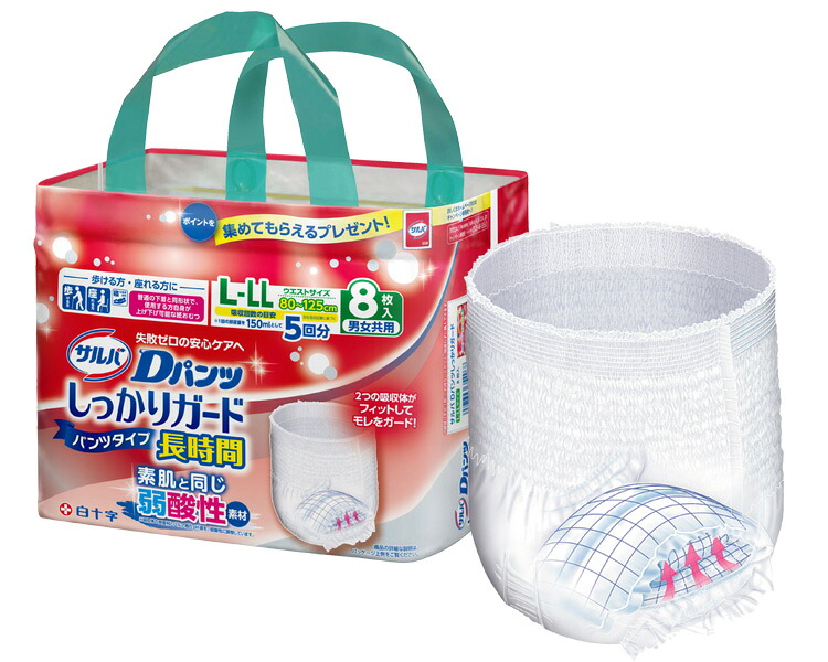 【貨物輸送無料】サルバDズボン下 しっかりかばい立て長時間 L～LL / 35496 8枚 ６袋 [ 白十字 株式会社 ]