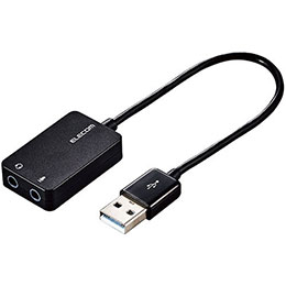 ☆【5個セット】エレコム オーディオ変換アダプタ USB-φ3.5mm オーディオ出力 マイク入力 ケーブル付 15cm ブラック USB-AADC02BKX5