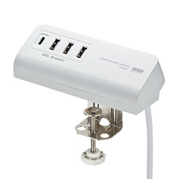 ☆サンワサプライ クランプ式USB充電器(TypeC1ポート+USB3ポート・ホワイト) ACA-IP51W
