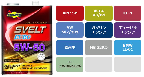 SUNOCO スノコ オイル SP 5W-50 4L×4缶セット EURO SVELT 規格 車用品