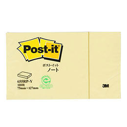 ☆【10個セット】 3M Post-it ポストイット 再生紙 ノート イエロー 3M-655RP-YX10