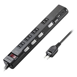 ☆サンワサプライ 節電タップ 2P形状 4個口 3m ブラック TAP-B107UC-3BK