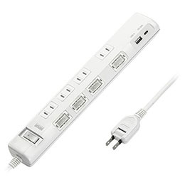 ☆サンワサプライ 節電タップ 2P形状 4個口 3m ホワイト TAP-B107UC-3W