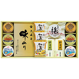 ☆香味彩々 大森屋味のり、静岡煎茶/深蒸し茶、紀州南高梅、ライトツナリセッタ、たまごスープ、宝幸貝柱水煮ほぐし身、紅ずわいがにほぐし身55g NK-1003
