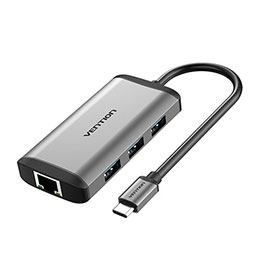 ☆VENTION 多機能 PDドッキングステーション USB-C to HDMI/USB3.0*3/RJ45/ 0.15M メタルタイプ グレー CN-8047