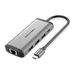 ☆VENTION 多機能 PDドッキングステーション USB-C to HDMI/USB3.0*3/RJ45/TF/SD 0.15M メタルタイプ グレー CN-8085