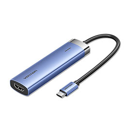 ☆VENTION 5-in-1 USB-C to HDMI/USB 3.0 x 3/PD ドッキングステーション 0.15M セルフパワー/バスパワー/4K対応 ブルー TG-0743