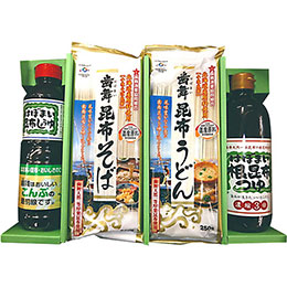 ☆乾麺・調味料セット 【はぼまい昆布しょうゆ・はぼまい根昆布つゆ・歯舞昆布そば・歯舞昆布うどん】 FUJI-511264313