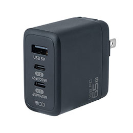 ☆MCO GaN 65W USB PD充電器 ブラック ノートPCとスマートフォンを同時に高速充電 JYU-ACU013BK