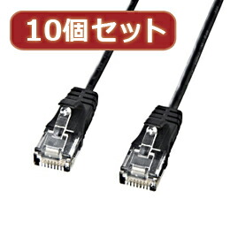 ☆10個セットサンワサプライ カテゴリ6準拠極細LANケーブル　(ブラック、7m) KB-SL6-07BKX10