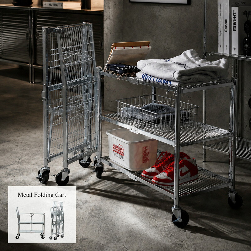 Metal Folding Cart  金属元素 折り畳み 手押し車/2段 3段 折りたたみ 手押し車 キャスター 納める 中華民国製 DETAIL