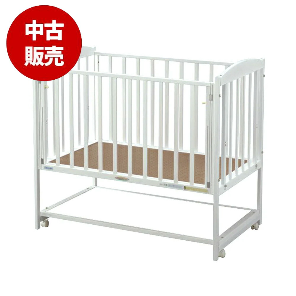 【メンテナンス済み中古】 木製 ベビーベッド ハイタイプ すやすやホワイト 内寸120&times;70cm 標準サイズ レギュラーサイズ 日本製 ヤマサキ｜NiceBaby（ナイスベビー）