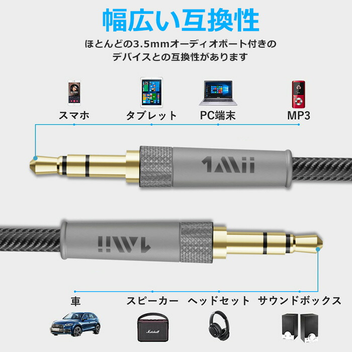 市場 1mii 3 5mm オーディオケーブル ステレオミニプラグ イヤホン Aux 延長コード ヘッドホン用ケーブル ケーブル オーディオ変換ケーブル