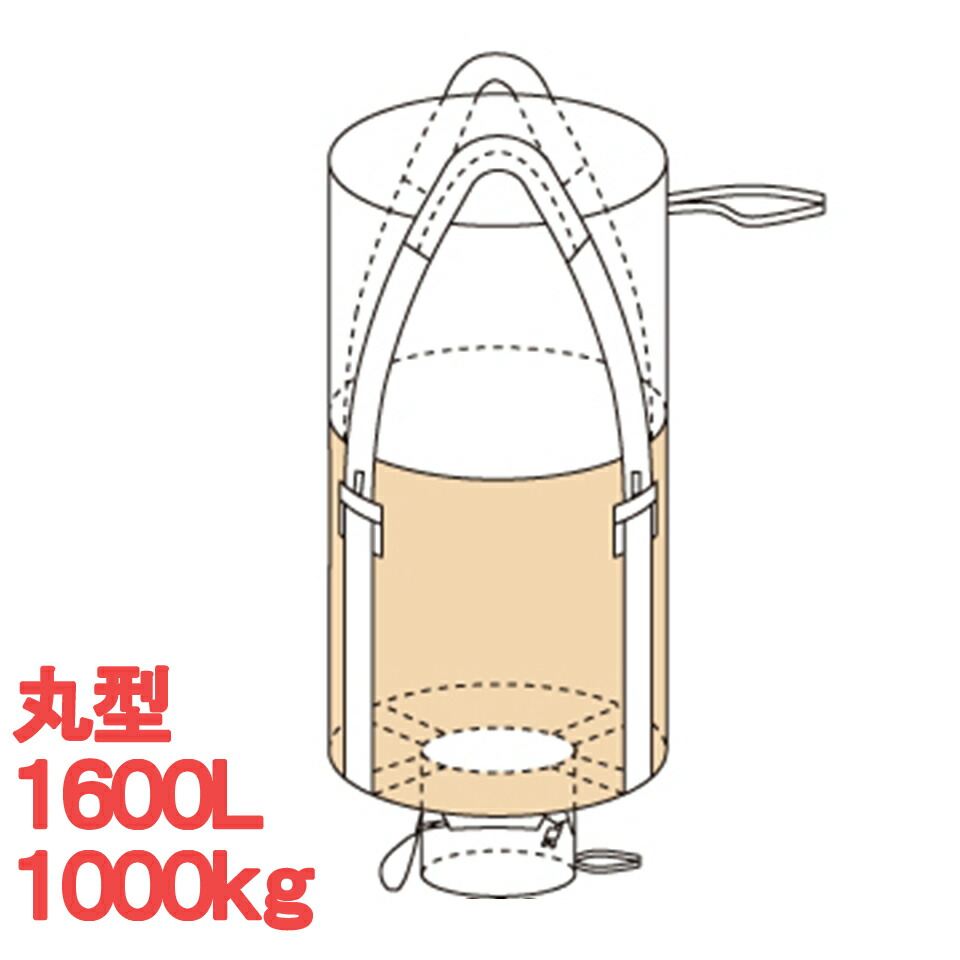 【10枚組】 フレコンバッグ 丸型 1600L 1トン 1000kg フクナガエンジニアリング 1600KHR ベージュ 米 籾 農作物 穀物 ペレット樹脂 発砲スチロール 産業廃棄物 運搬