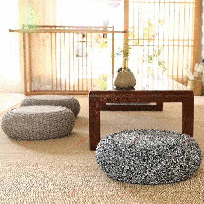 えんざいぐさ丸形座布団夏用涼しい清涼感ござ 畳ラウンドクッション亜麻直径40ｃｍミックスツイード