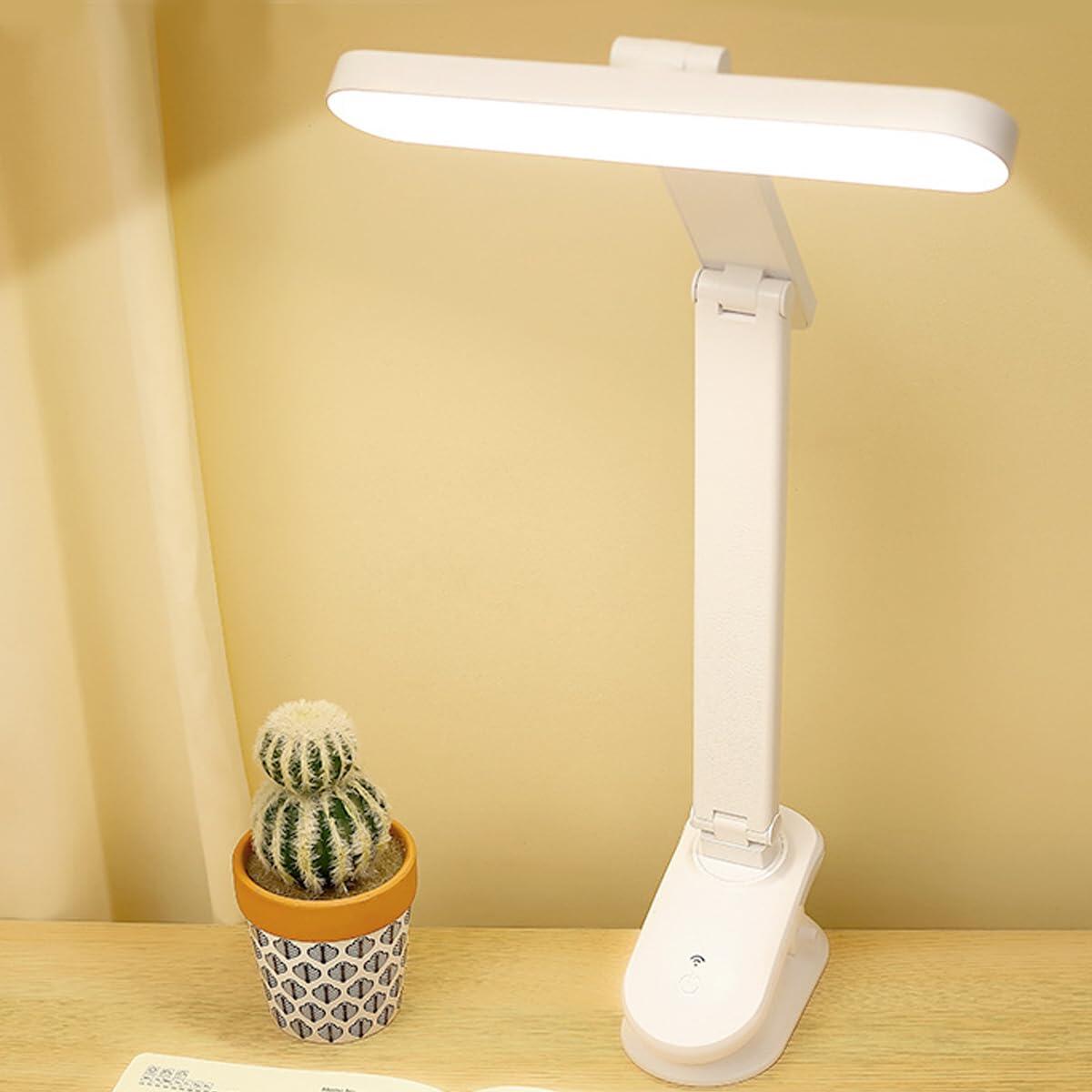 デスクライト読書灯 折りたたみ式 LED 電気スタンド 三色温 無段階調光 明るい 目に優しい 省エネ USB充電式 卓上ライト 多角度調整 クリップ式 取り付け簡単 タッチセンサー テ?スクワーク ledスタンド 寝室/読書/勉強/仕事/学習机ライト ホワイト 2000mAh