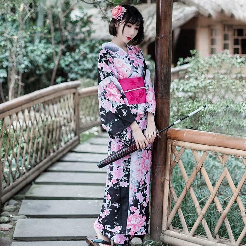 浴衣 セパレート 成年者 浴衣 レディース 書き割り セパレート 衣裳 成年者 黒 さくら色 浴衣書き割り 140 150 160 170 一般受け レトロ 造営帯