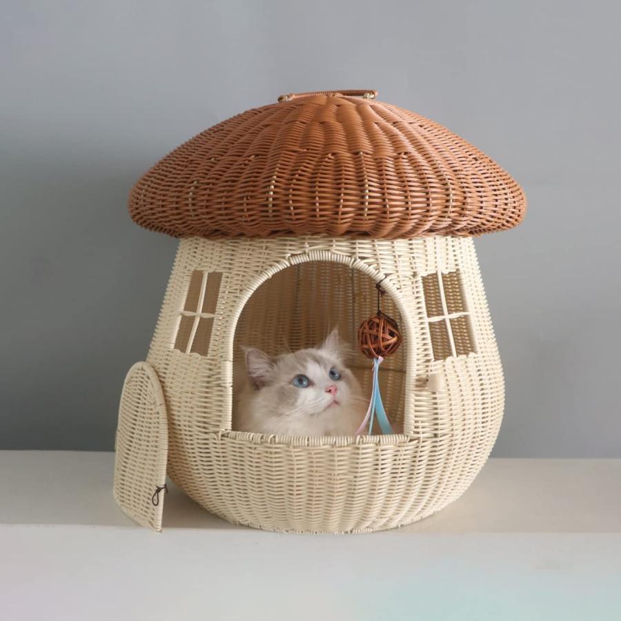 猫ハウス 猫小屋 ペットハウス PP藤編 あんていせい 四季折々 水洗可能 耐摩耗耐把持 大空間 快適 小中型 洗える 軽い オシャレ カワイ
