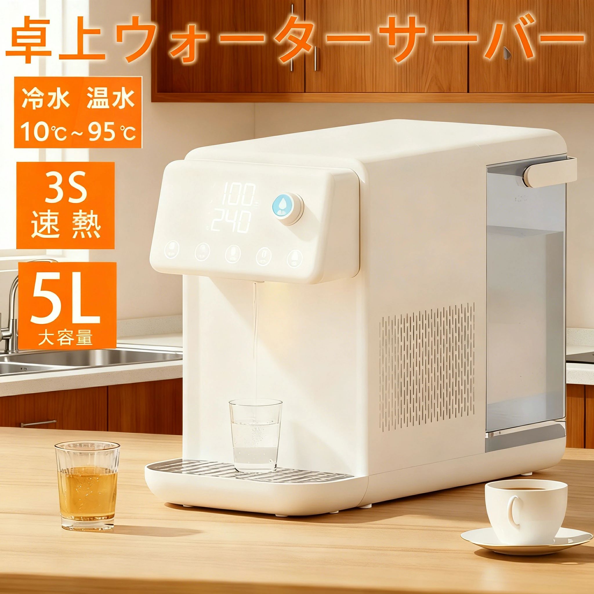 ウォーターサーバー 温水 冷水 浄水器 電気ポット 卓上型温冷両用タイプ 電気ケトル 水飲み場 浄水型ウォーターサーバー 5L 家庭用 安全設計 簡単操作 ウォーターディスペンサー 節電対策 老人用 キッチン オフィスに最適タッチスクリーン|山川 店