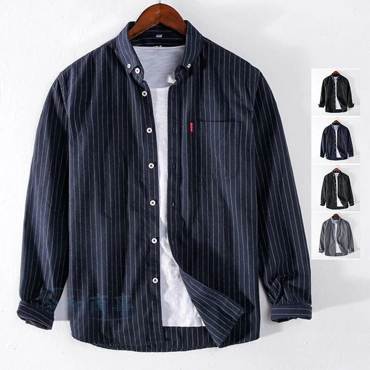 長袖シャツ メンズ ボタンダウンシャツ おしゃれ カジュアルシャツ ストライプ柄 ワイシャツ カジュアル ビジネス 秋服