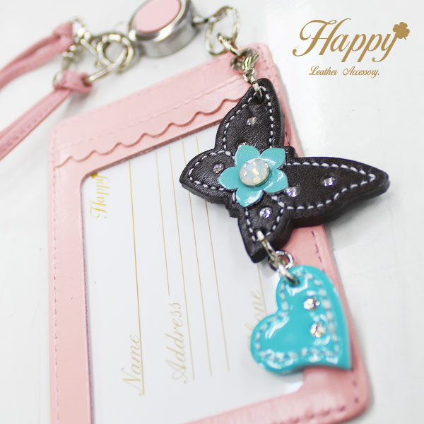 楽天市場】Happy 名入れ レザー ネームホルダー 横型 ピンクと