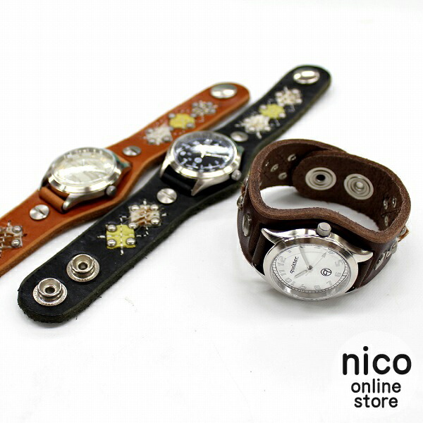 楽天市場】名入れ 本革 腕時計 3色 スタッズ MIX レザー ウォッチ