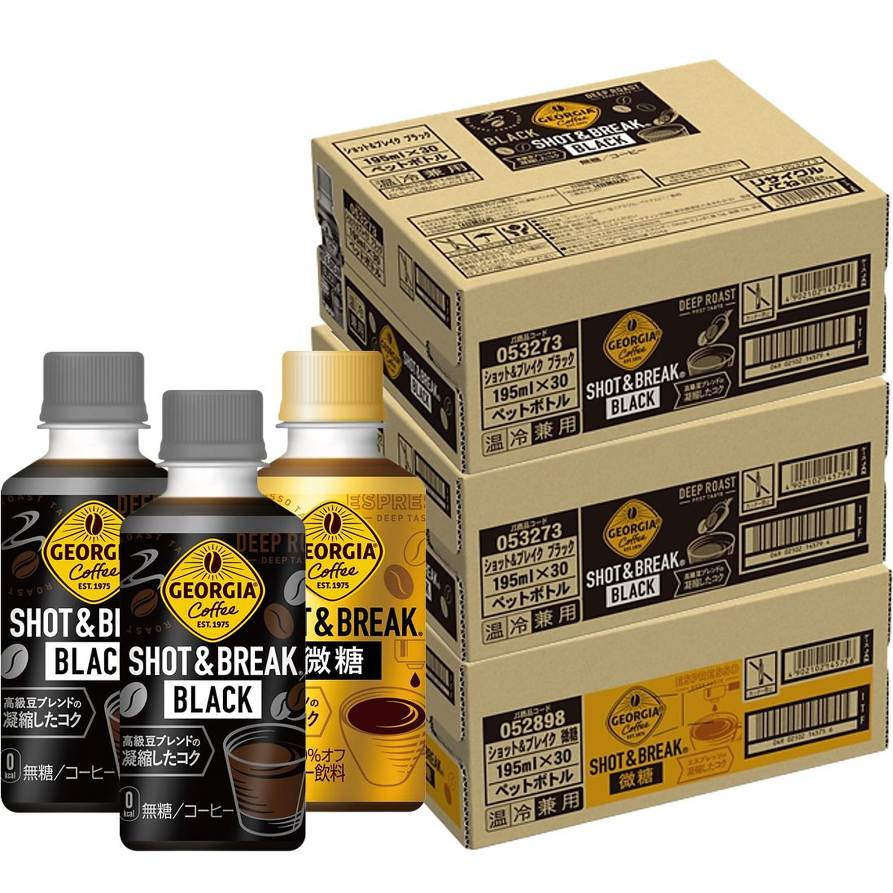 送料無料 （限定区域） 4ケース セット ジョージア ショット & ブレイク 微糖 ＆ ブレイク ブラック 195mlPET×30本 よりどり 4箱 （ 120本 ） 飲みきりサイズで新登場「ジョージア ショット＆ブレイク コーヒーオ