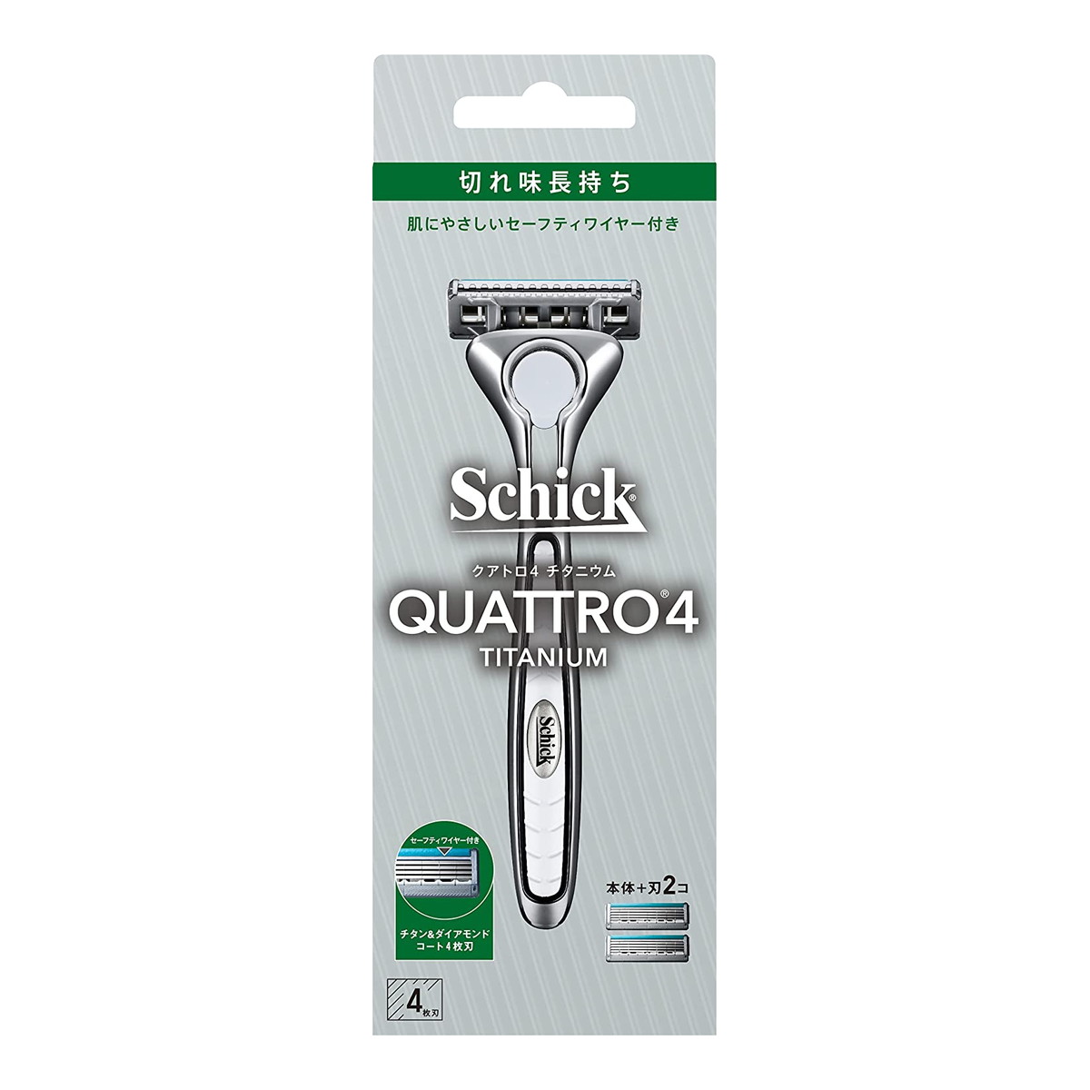 6～10個仕掛ける まとめ買い かっこ良い Schick クアトロ4 チタニウム 保持者 刃付き添い人+替刃1コ 成人男性用 しろがね色 T字カミソリ-シェービング・脱毛・脱色