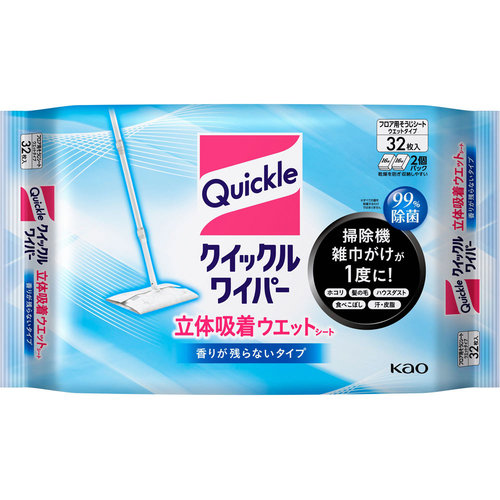 6～10個セット まとめ買い 花王　クイックルワイパー フロア用掃除道具　立体吸着ウェットシート　32枚