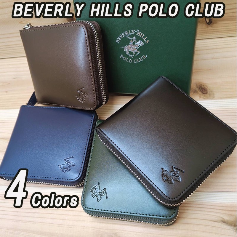 ビバリーヒルズポロクラブ 二つ折り財布 BEVERLY HILLS POLO CLUB ラウンドファスナー 財布 ラウンド2つ折り(コードバン調) レザー ブラック ネイビー グリーン メンズ|NicoBase
