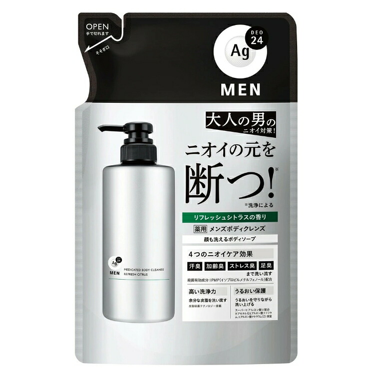 6～10個仕掛ける まとめ買い ファイントゥデイ エージーデオ24メン 薬用 メンズボディクレンズ つめかえ用 リフレッシュシトラスの芳ばしさ 420mL 上半身石ケン