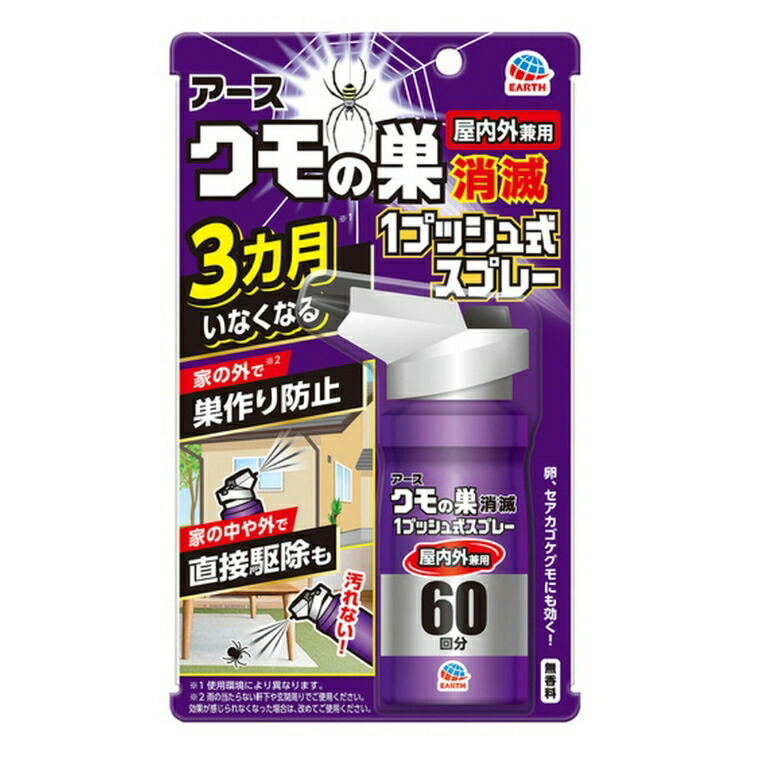 6～10個セット まとめ買い アース製薬 クモの巣消滅 1プッシュ式スプレー 屋内外兼用 60回分