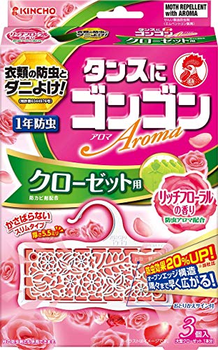 6～10個仕掛ける まとめ買い 大日本除虫菊 ゴンゴンアロマ 御召しものの殺虫剤剤 収納家具用 3個入 リッチフローラルの芳ばしさ  1年殺虫剤