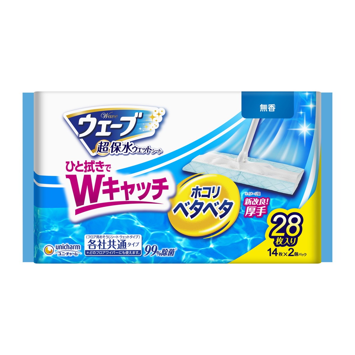 6～10個セット まとめ買い ユニ・チャーム株式会社 ユニ・チャーム ウェーブ 超保水ウェットシート フロア用 無香 大容量パック 各社共通タイプ 28枚入