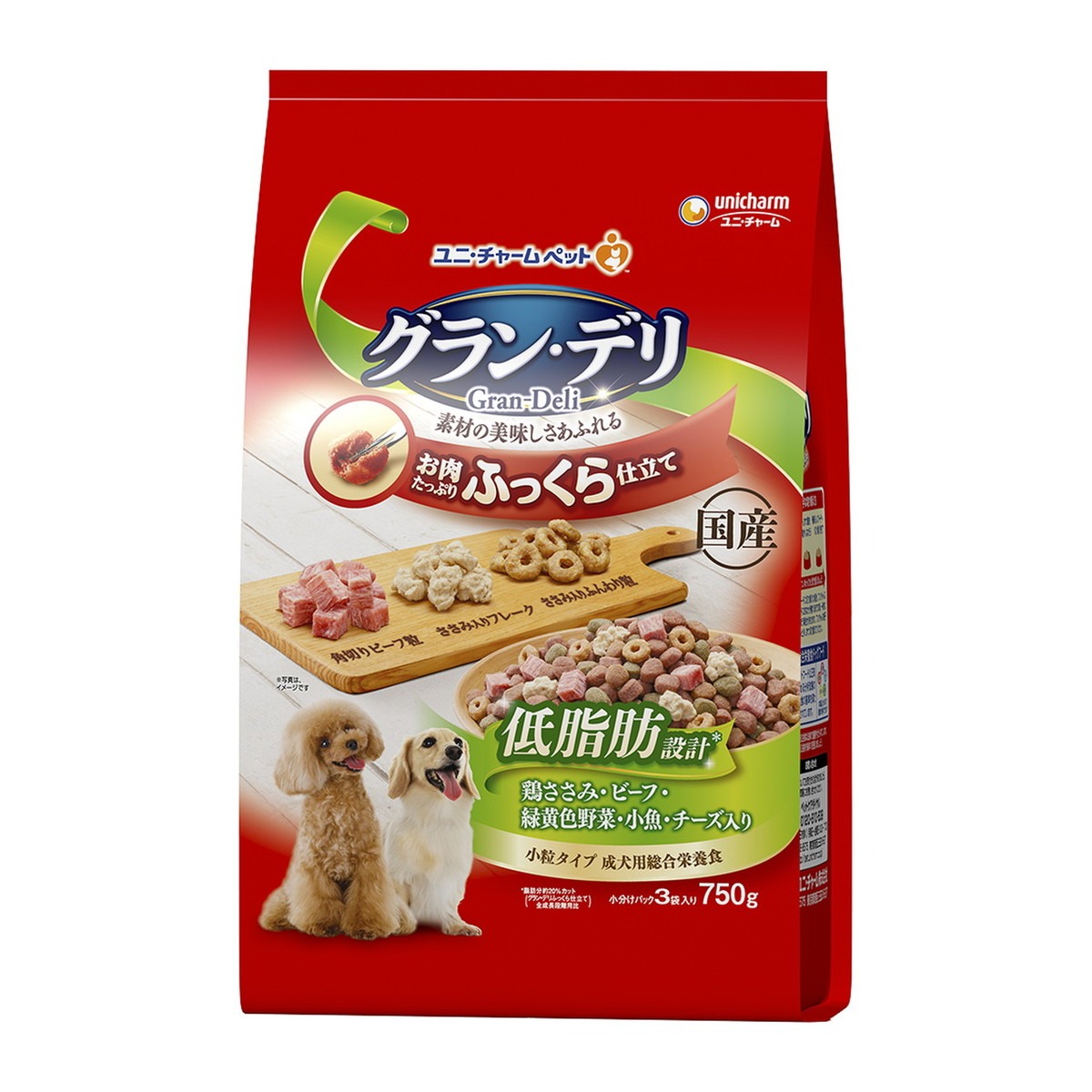 6～10個仕掛ける まとめ買いユニ・チャーム グランデリ グラン・デリ ふっくら仕立て 低あぶら身 鶏ささみ・牛肉・緑黄色草片・小魚・角切り牛肉粒入り口・入口 750g