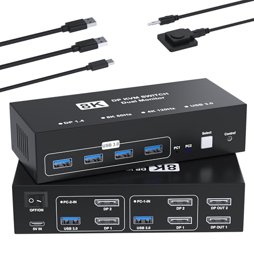 8K@60サイクル DisplayPort KVM取り替えっこ 2インプット2最終生産物 KVM うつり変わり器 マイコン2台管する2台切り替え 4つのUSB 3.0ポー