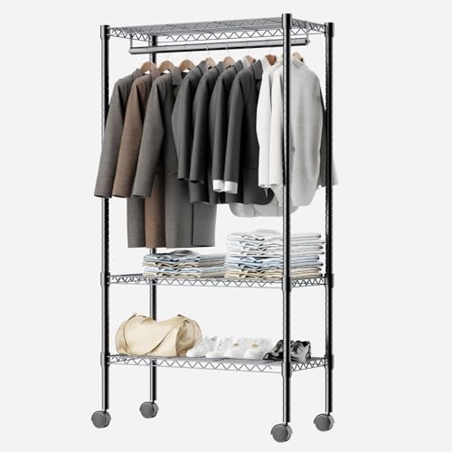 Luckycoco ハンガーラック 洋服ラック ワードローブ クローゼット 衣類収納用 メタル製 スチールラック 幅91×奥46×高さ182cm