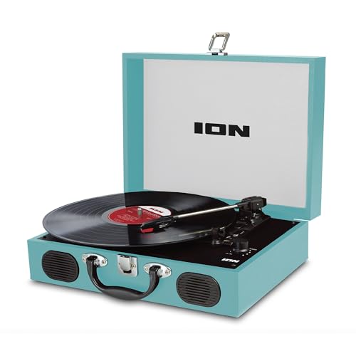 ION Audio 携帯型電気蓄音機 旅行バッグ型 金棒引き内蔵持っていく 独居室でも稼動 Vinyl Transport 水色
