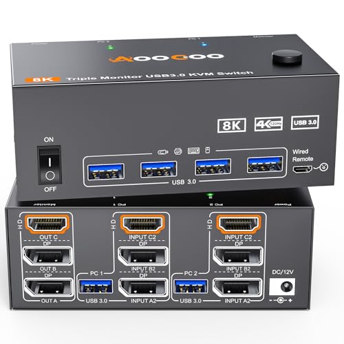 8K KVMうつり変わり器 2パソコン 3管する、鏡鑑/取りひろげる流行り物 HDMI + DP界面 8K@30サイクル/4k@144サイクル USB3.0界面 KV