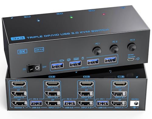ANXQQ 3管する電子計算機 KVM取り替えっこ、8K@60サイクル 4K@144サイクル HDMI + Displayport うつり変わり器、物真似/取りひろげる
