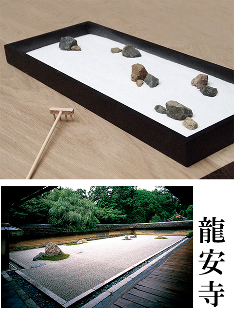 インテリアミニ枯山水 キット 作って飾れる ミニ庭園 枯山水キット 龍安寺＞ zen garden japan 箱庭 リラックス 海外へのおみやげ 座禅 禅の心 ミニ枯山水 禅の所作 小さな 砂紋 インテリア 和のディスプレイ 和モダン 卓上