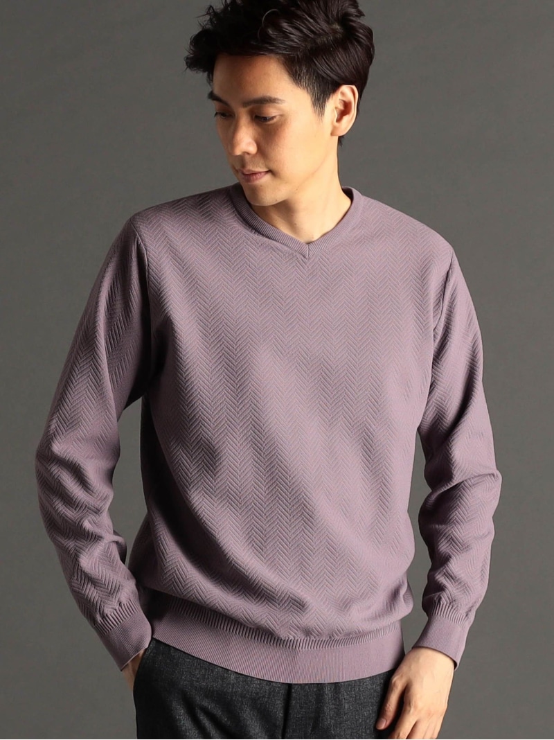 【SALE／37%OFF】ヘリンボンジャカード Vのど首編み物 MONSIEUR NICOLE ニコル トップス 編み物 パープル 白いこと 黒いこと 薄墨色【RBA_E】【貨物輸送無料】[ Fashion] トップス-メンズファッション-ニット・セーター
