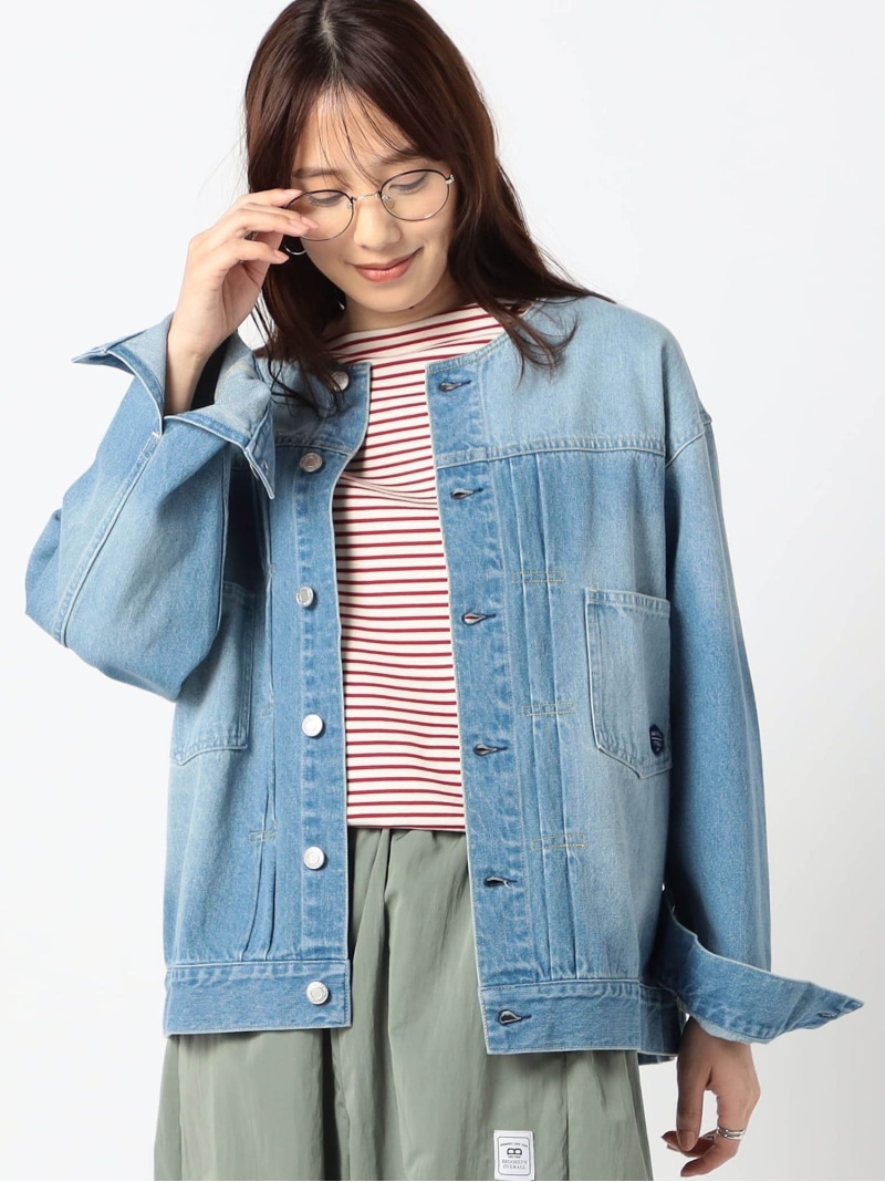 【BROOKLYN OVERALL】ノーカラーデニムジャケット Grand PARK NICOLE ニコル ジャケット・アウター デニムジャケット ネイビー ブルー【送料無料】[ Fashion]