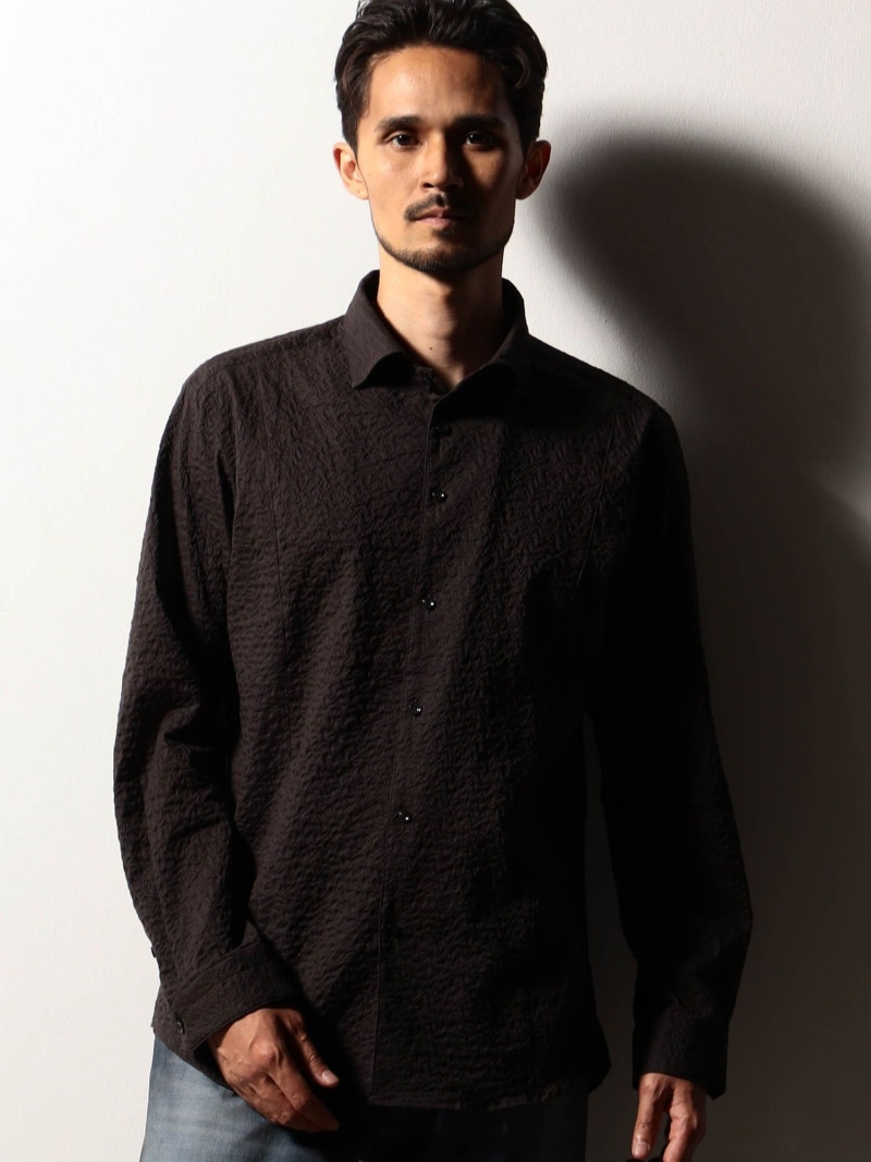 【RIELABO】オーガンジーリップルシャツ(日本製) NICOLE CLUB FOR MEN ニコル トップス シャツ・ブラウス ブラック【送料無料】[ Fashion]｜NICOLE