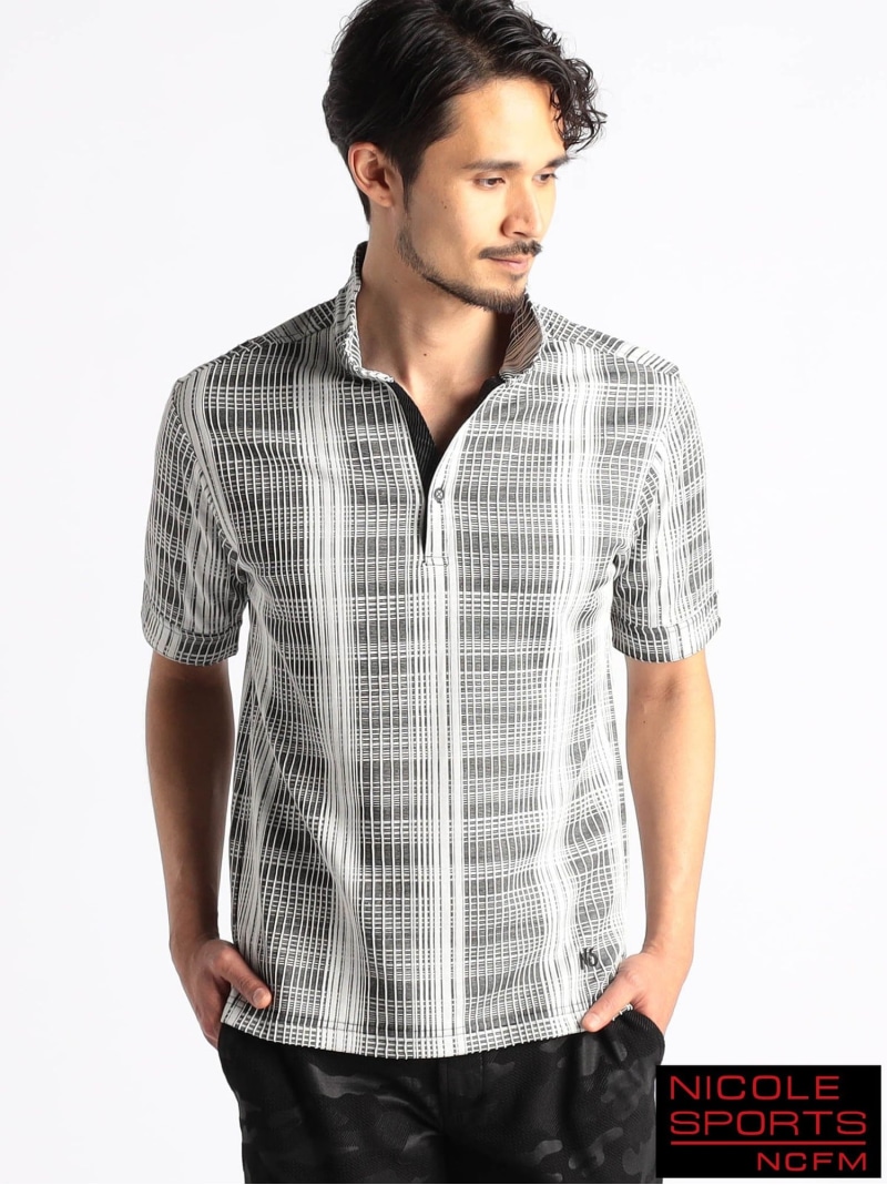 【25年モデル EC限定再販売】【NICOLE SPORTS】ブリスターチェックスタンドポロシャツ NICOLE CLUB FOR MEN ニコル トップス ポロシャツ ホワイト ブラック【送料無料】[ Fashion]