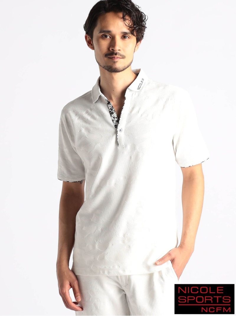 【25年モデル EC限定再販売】【NICOLE SPORTS】エンボスクラック柄スキッパーポロシャツ NICOLE CLUB FOR MEN ニコル トップス ポロシャツ ブラック ホワイト【送料無料】[ Fashion]