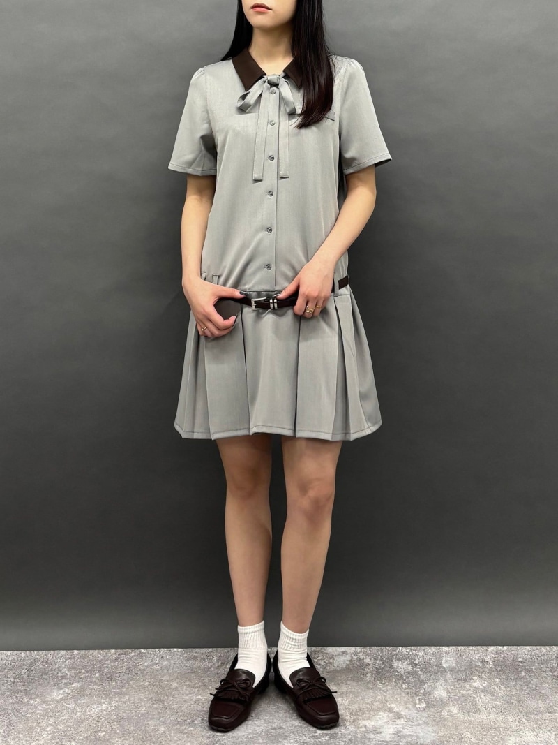 ボックスプリーツミニワンピース NICOLE CLUB ニコル 野球クラブ 衣装・御召しもの 余分の物の衣装・御召しもの 黒いこと 薄墨色 米国海軍【貨物輸送無料】[ Fashion]