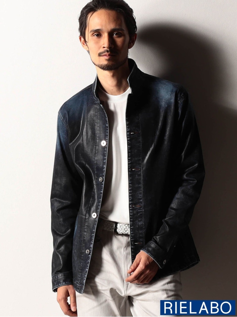 【RIELABO】ハイストレッチデニムスタンドシャツブルゾン NICOLE CLUB FOR MEN ニコル トップス シャツ・ブラウス ネイビー ブルー【送料無料】[ Fashion]