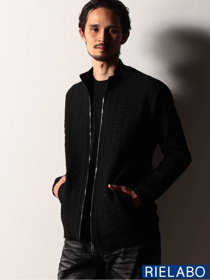 【RIELABO】グリッターブロックチェック ドライバーズニット NICOLE CLUB FOR MEN ニコル トップス 編み物 薄墨色 黒いこと【貨物輸送無料】[ Fashion]