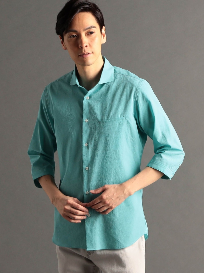 【SALE／20%OFF】カッタウェイカラー7分袖シャツ MONSIEUR NICOLE ニコル トップス シャツ・ブラウス グリーン ブラウン グレー ネイビー ブラック【RBA_E】【送料無料】[ Fashion]
